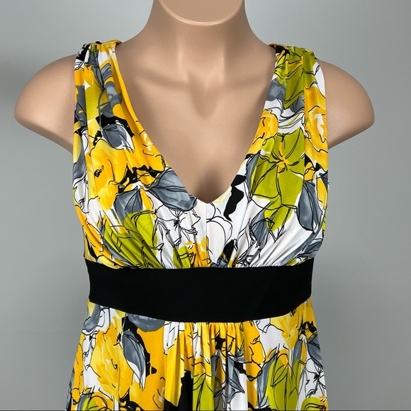 Jones Wear Yellow Green Floral Sleeveless V Neck Dress 14 - Picture 2 of 9